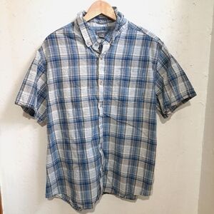 Eddie Bauer | Blue Plaid Men's button down short sleeved Shirt classic fit